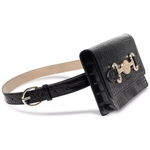 NWT Gianni Bernini Black Croc-Embossed Faux Leather Belt Bag